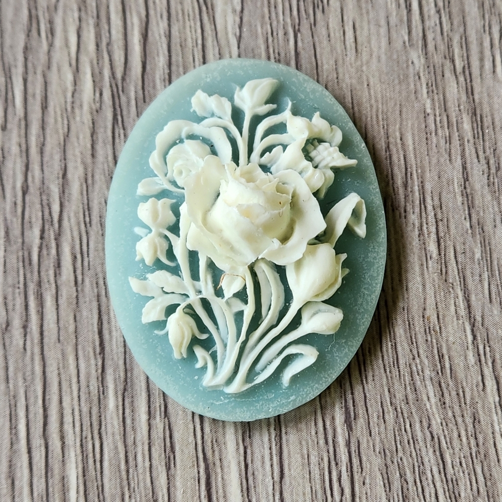 Cameo Blue Victorian Flower Flatback Vintage Embellishment Craft Decor 1 Cameo